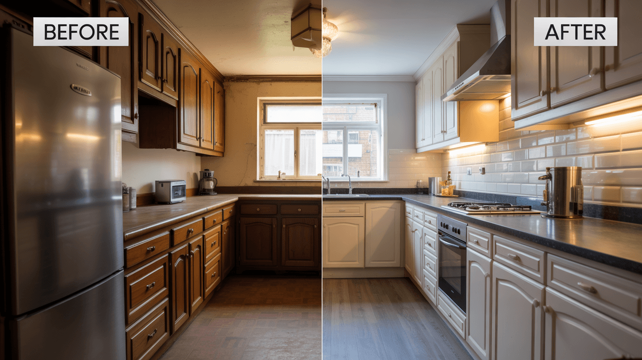 Before and after kitchen renovation in Bexleyheath by EWI Design