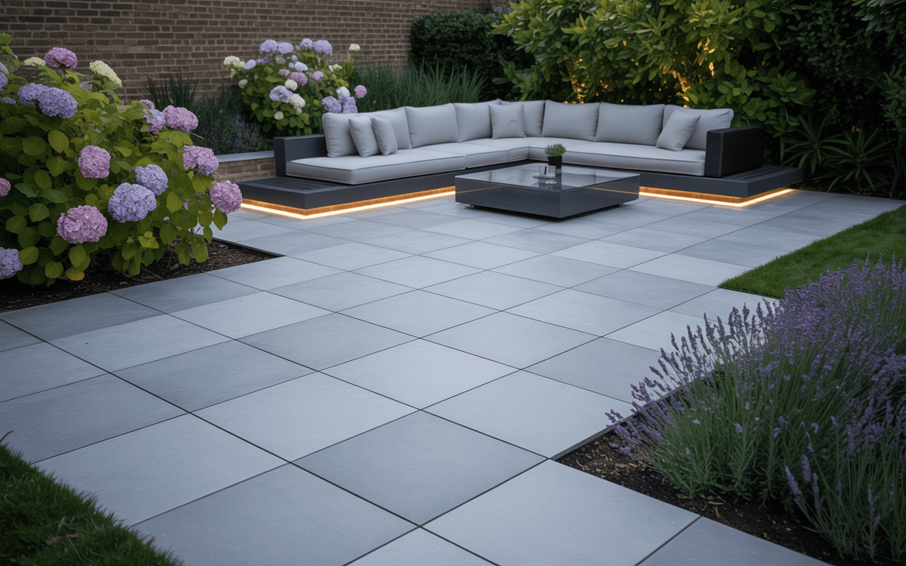 Frost-resistant outdoor porcelain tiles on a Sidcup patio