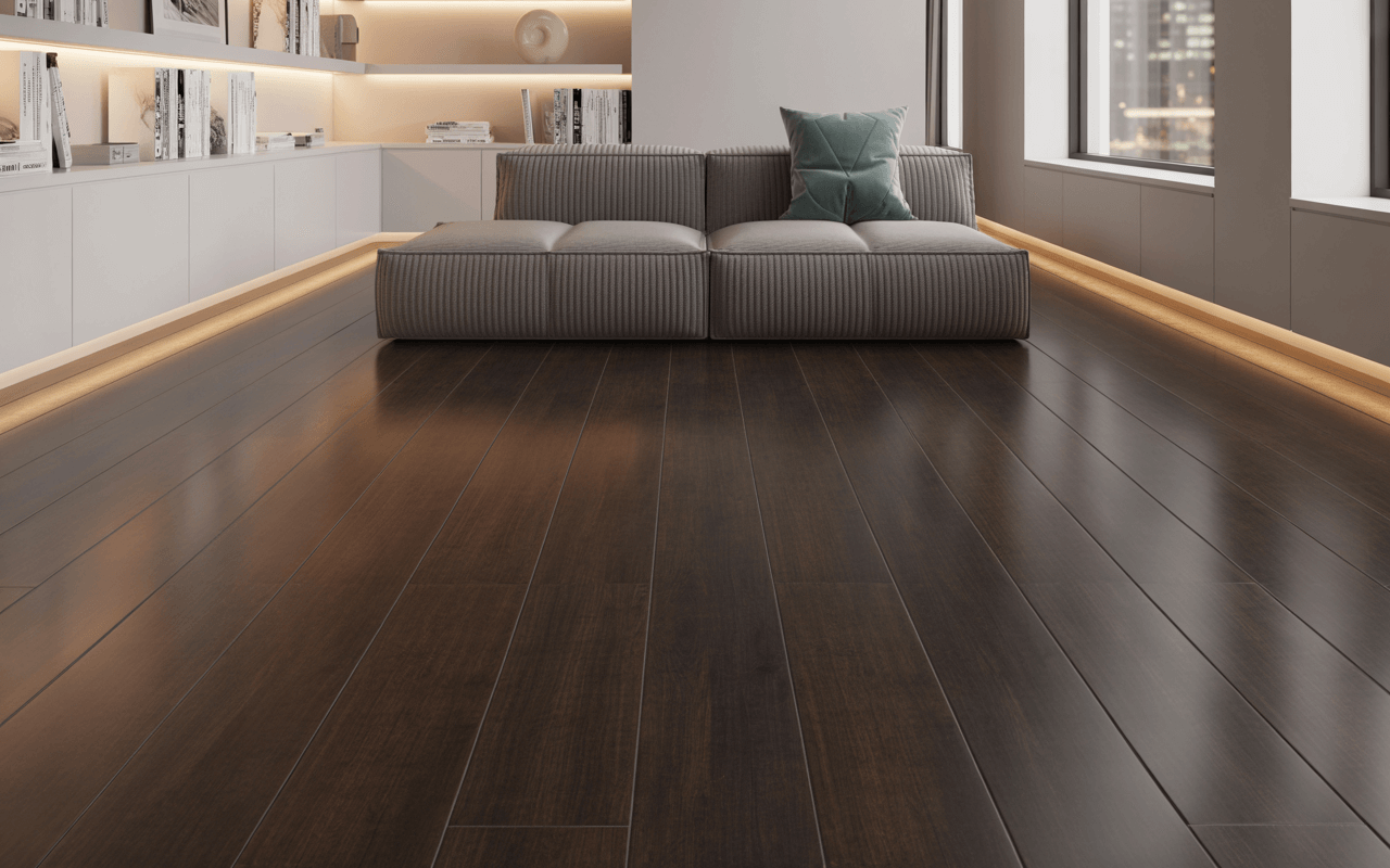 Dark hardwood floors installed in a luxury Sidcup home.
