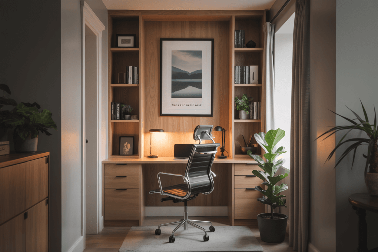 bespoke fitted home office in welling alcove