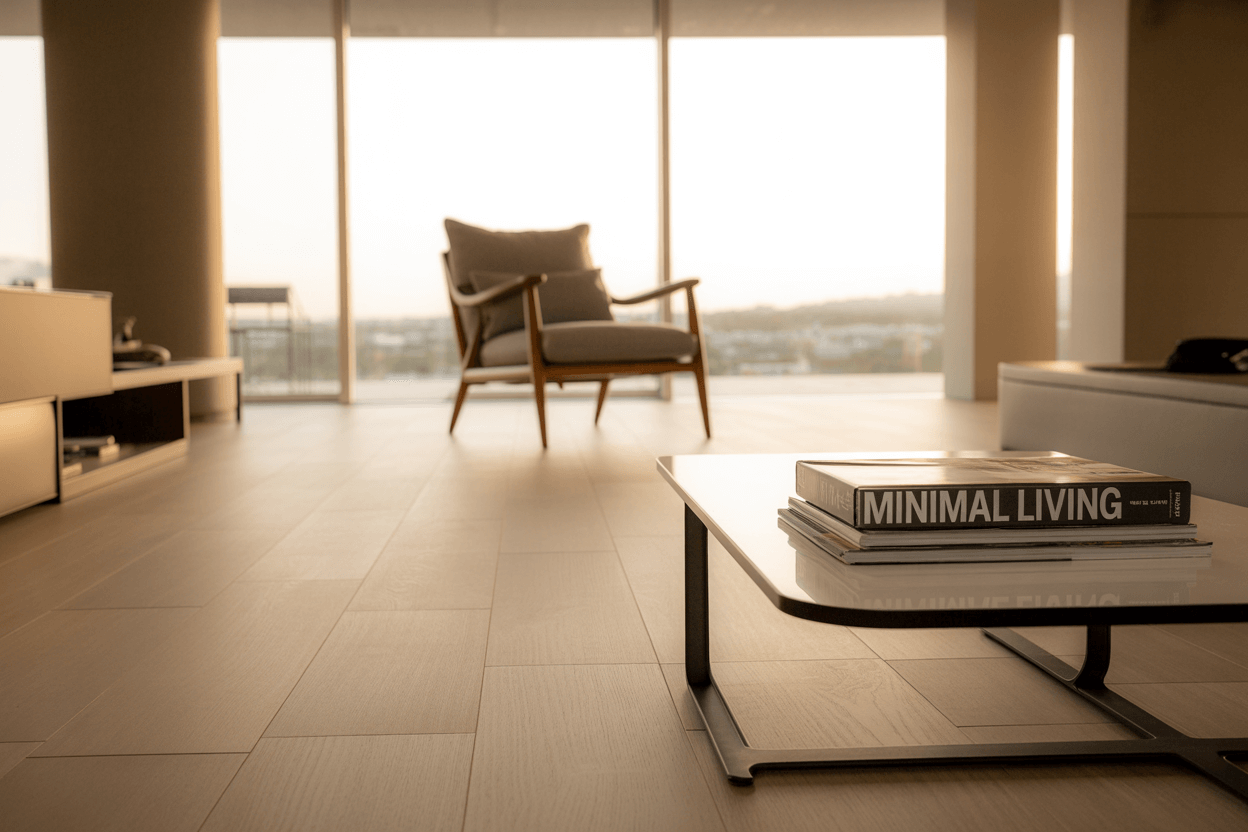 Living Room Tiling in Welling – Wood-Effect Porcelain Floor wood-effect porcelain floor tiles in Welling living room