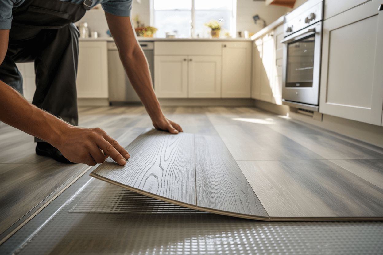 Modern LVT kitchen flooring installation in Welling