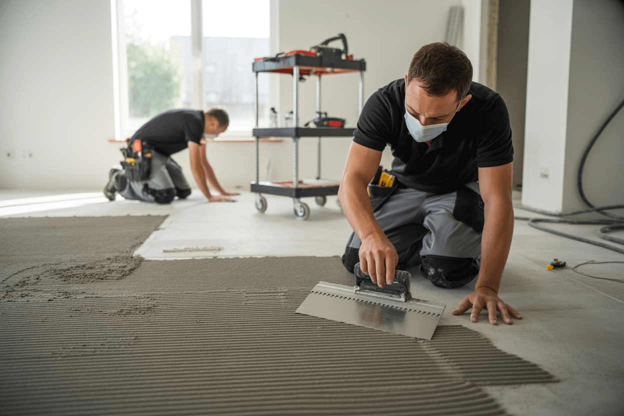 Subfloor preparation before flooring installation in Welling