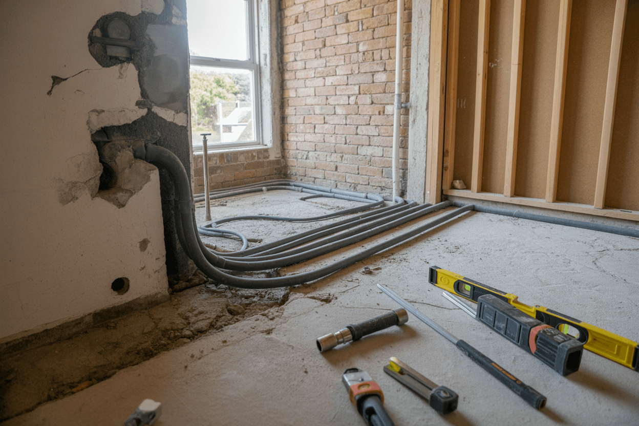 bathroom strip out and first fix plumbing during dartford renovation